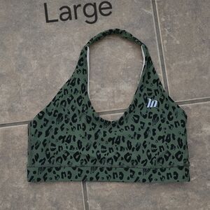 Green Leopard Print Halter Sports Bra